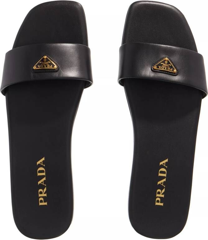 Prada Sandalen Triangle Logo Slides Leather in zwart