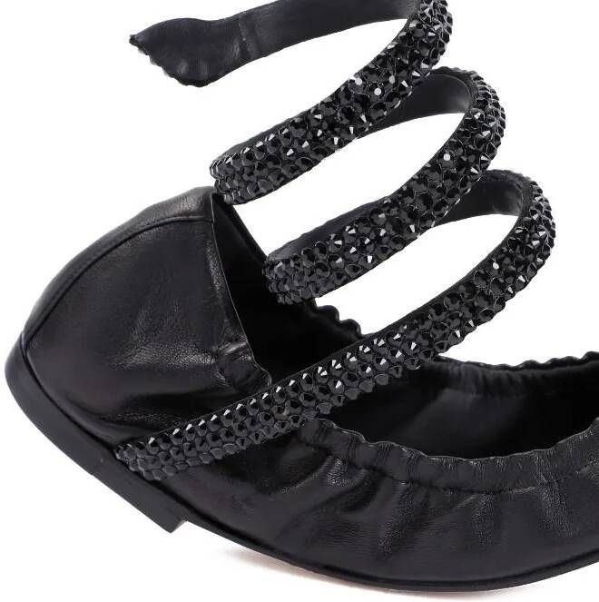 René Caovilla Loafers & ballerina schoenen Black Lamb Leather Ballerinas in zwart