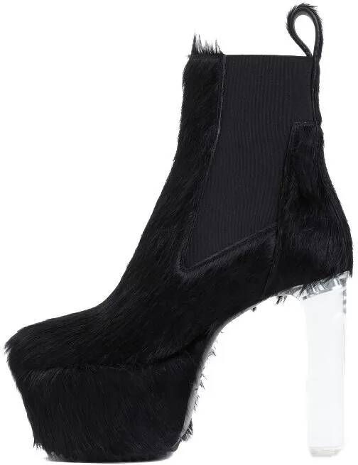 Rick Owens Boots Black Fur Minimal Grill Beatle 65 Boots in zwart