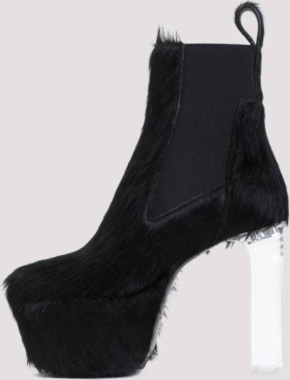 Rick Owens Boots Black Fur Minimal Grill Beatle 65 Boots in zwart