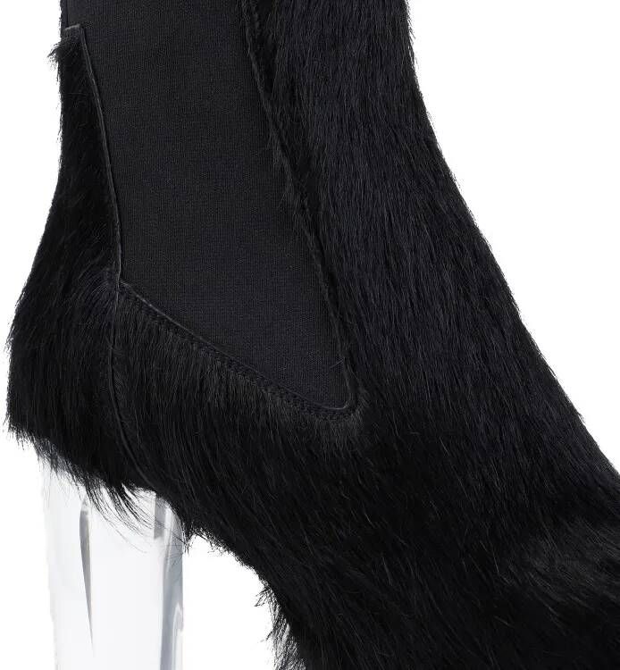 Rick Owens Boots Black Fur Minimal Grill Beatle 65 Boots in zwart