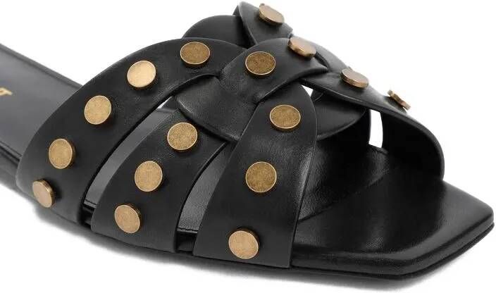 Saint Laurent Sandalen Black Leather Tribute Studded Sandals in zwart