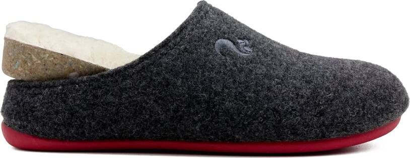 thies Sneakers 1856 Recycled Wool Slippers dark grey red in donkergrijs