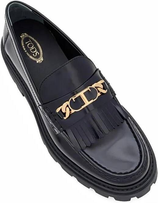 TOD'S Logo Chain Leather Loafers in zwart