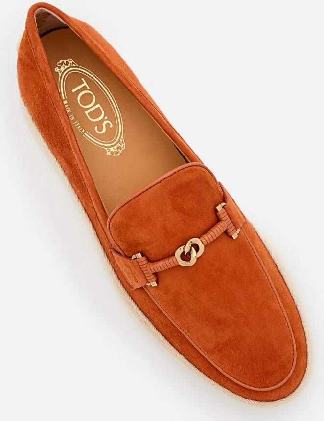 TOD'S Suede Loafers With Refined Metal Detailing in oranje