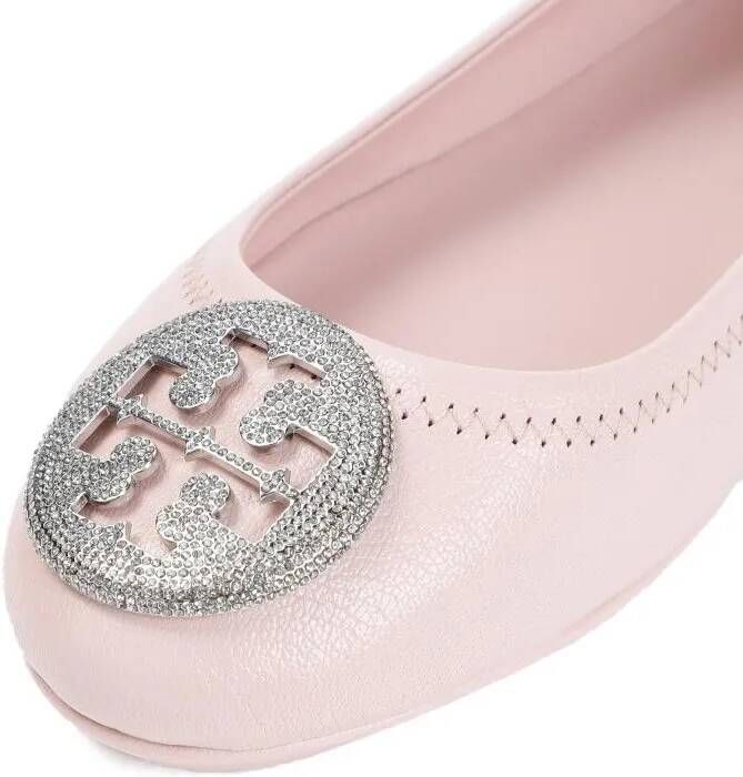 TORY BURCH Loafers & ballerina schoenen Shell Pink Ovine Leather Minnie Pave Ballerina in roze