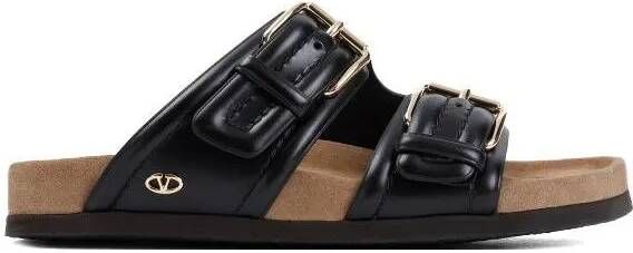 Valentino Sandalen Fussfriend Slide Black Calf Leather Sandals in zwart