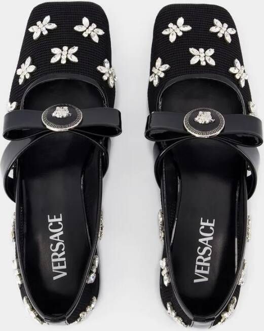 Versace Gianni Ribbon Flat Shoes Leather Black in zwart