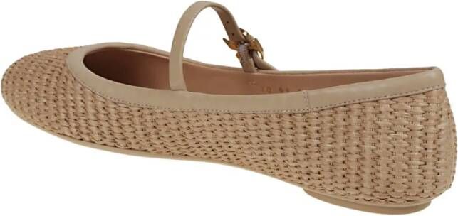 Gianvito Rossi Leather And Woven Raffia Flat Ballerina in beige