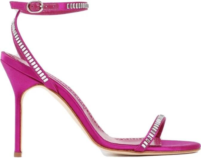 Manolo Blahnik Sandalen Pink Satin Crinastra Sandal 105 in roze