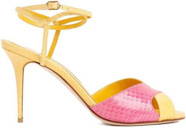 Manolo Blahnik Sandalen Yellow And Pink Mumbi Sandal in tweekleurig