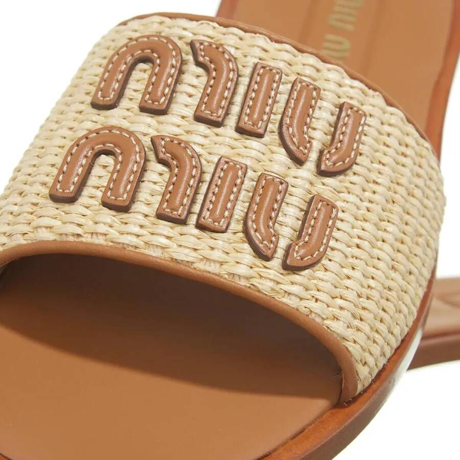 Miu Slippers & Mules Logo-Patch Raffia Slides in beige