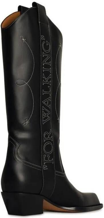 Off-White Boots Texano' Black Leather Boots in zwart