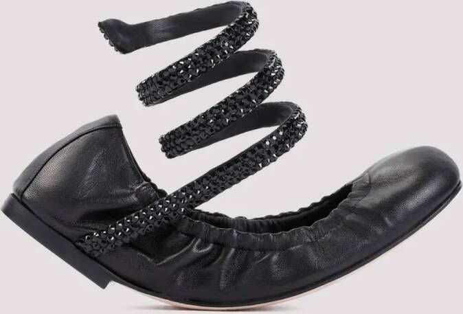 René Caovilla Loafers Black Lamb Leather Ballerinas in zwart