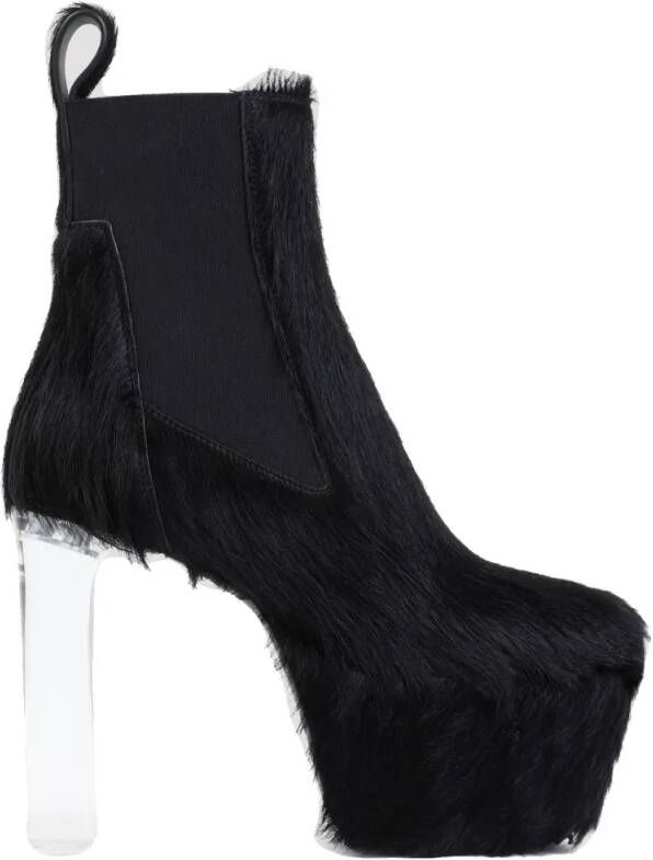 Rick Owens Boots Black Fur Minimal Grill Beatle 65 Boots in zwart