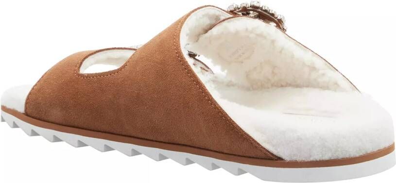 Roger Vivier Slippers Slidy Viv´ Fur Strass Buckle Mules In Suede in bruin