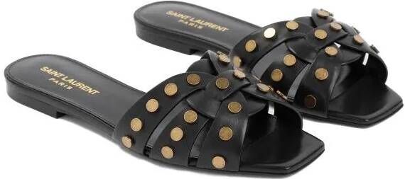 Saint Laurent Sandalen Black Leather Tribute Studded Sandals in zwart