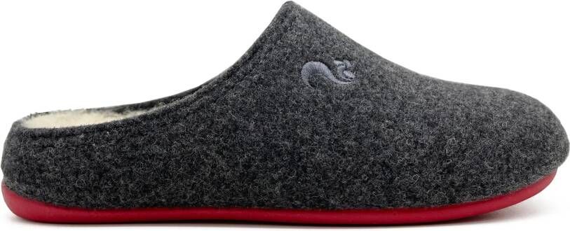 thies Sneakers 1856 Recycled Wool Slippers dark grey red in donkergrijs