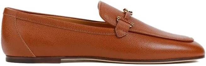 TOD'S Loafers & ballerina schoenen Brandy Brown Grained Leather Loafers in bruin