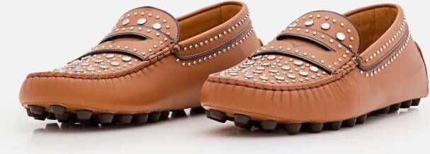 TOD'S Loafers Studs Brown Flat Shoes in bruin