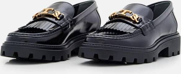 TOD'S Logo Chain Leather Loafers in zwart