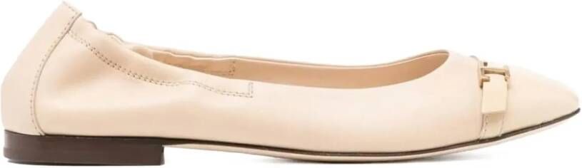 TOD'S Low-Top Sneakers T Logo Strap Leather Ballerinas in wit