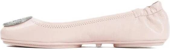 TORY BURCH Loafers & ballerina schoenen Shell Pink Ovine Leather Minnie Pave Ballerina in roze