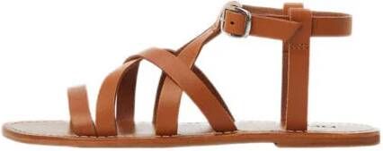 Mango Kids leren sandalen cognac Bruin Meisjes Leer Effen 33