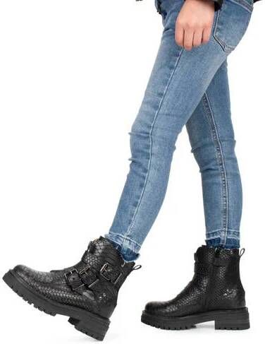 PS Poelman Monk leren enkelboots met crocoprint zwart Meisjes Leer Dierenprint 34