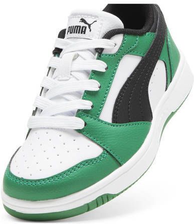 Puma Rebound V6 Lo sneakers wit zwart groen Jongens Meisjes Imitatieleer 28