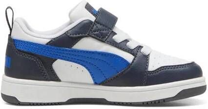 Puma Rebound v6 Low sneakers wit kobaltblauw grijs Jongens Meisjes Imitatieleer 34