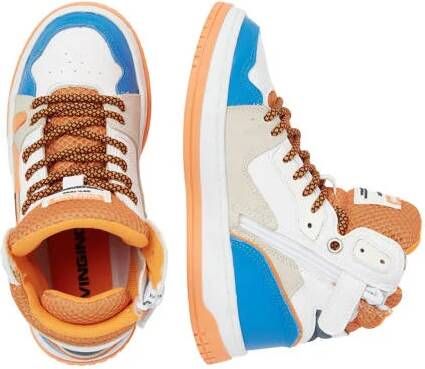 VINGINO Joshua mid leren sneakers blauw oranje Jongens Leer Meerkleurig 28