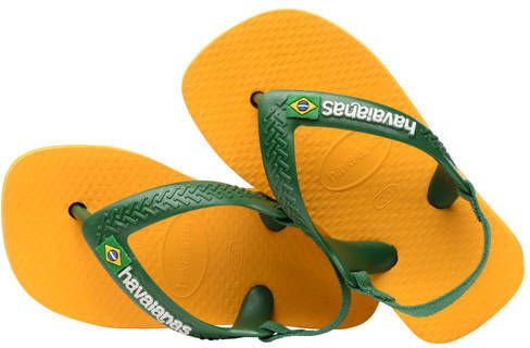 Havaianas Baby Brasil Logo II teenslippers met hielbandje geel groen Jongens Rubber 21