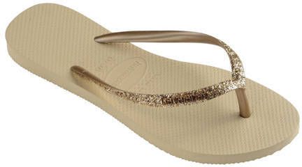 Havaianas Slim Glitter II teenslippers met glitters beige Meisjes Rubber 27-28