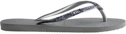 Havaianas Slim Glitter II teenslippers met glitters zilver Meisjes Rubber 35-36