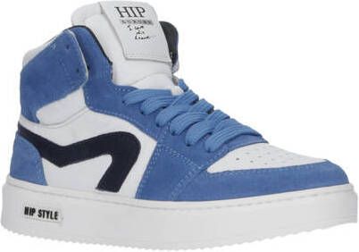 Hip H1665 suède sneakers blauw wit Jongens Leer Meerkleurig 27