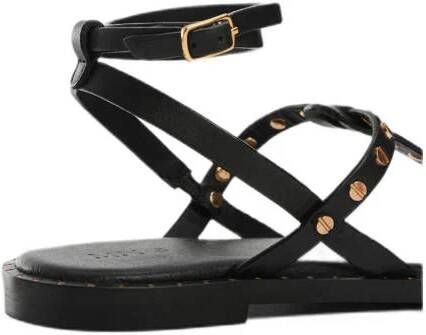 Mango Kids leren sandalen met studs zwart Jongens Leer Effen 40