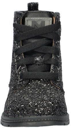 Nelson Kids leren veterboots met glitters zwart Meisjes Leer Effen 29