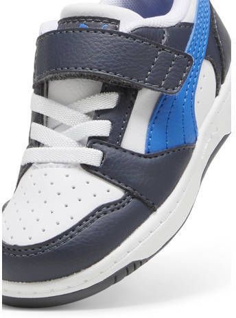 Puma Rebound v6 Low sneakers wit kolbaltblauw grijs Jongens Meisjes Imitatieleer 27