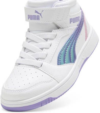 Puma Rebound v6 Mid sneakers wit lila oudroze Jongens Meisjes Imitatieleer 30