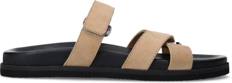 Manfield Beige gekruiste suède slippers