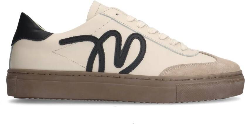 Manfield Beige leren sneakers