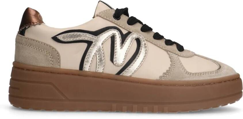 Manfield Beige leren sneakers met gouden details