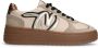 Manfield Dames Beige leren sneakers met gouden details - Thumbnail 2