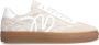 Manfield Dames Beige leren sneakers met kanten details - Thumbnail 2