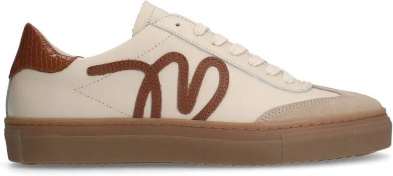 Manfield Beige leren sneakers met suède details