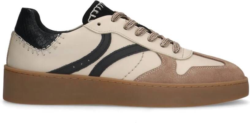 Manfield Beige leren sneakers met suède details