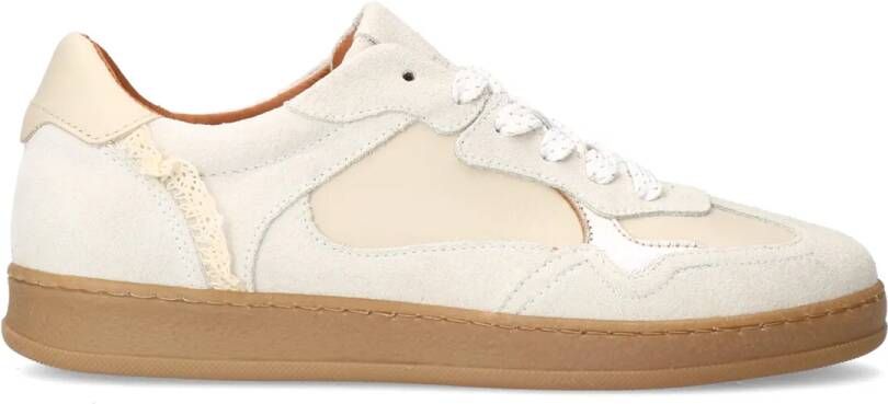 Manfield Dames Beige leren sneakers met suède details