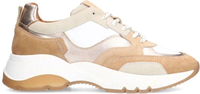 Manfield Beige leren sneakers met witte details