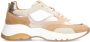 Manfield Dames Beige leren sneakers met witte details - Thumbnail 2